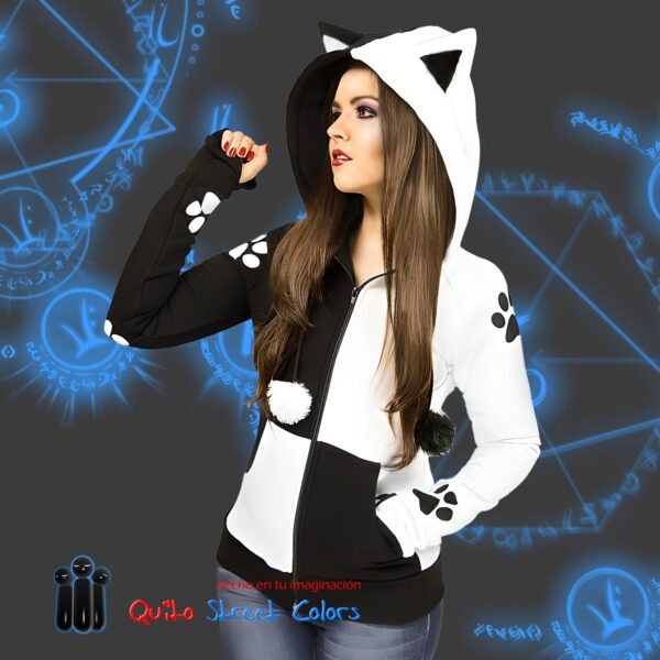 Hoodie Neko Blanco y Negro